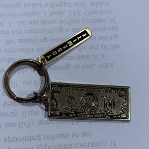 Vintage Yosemite and mini $100 bill brass look pendants on keychain